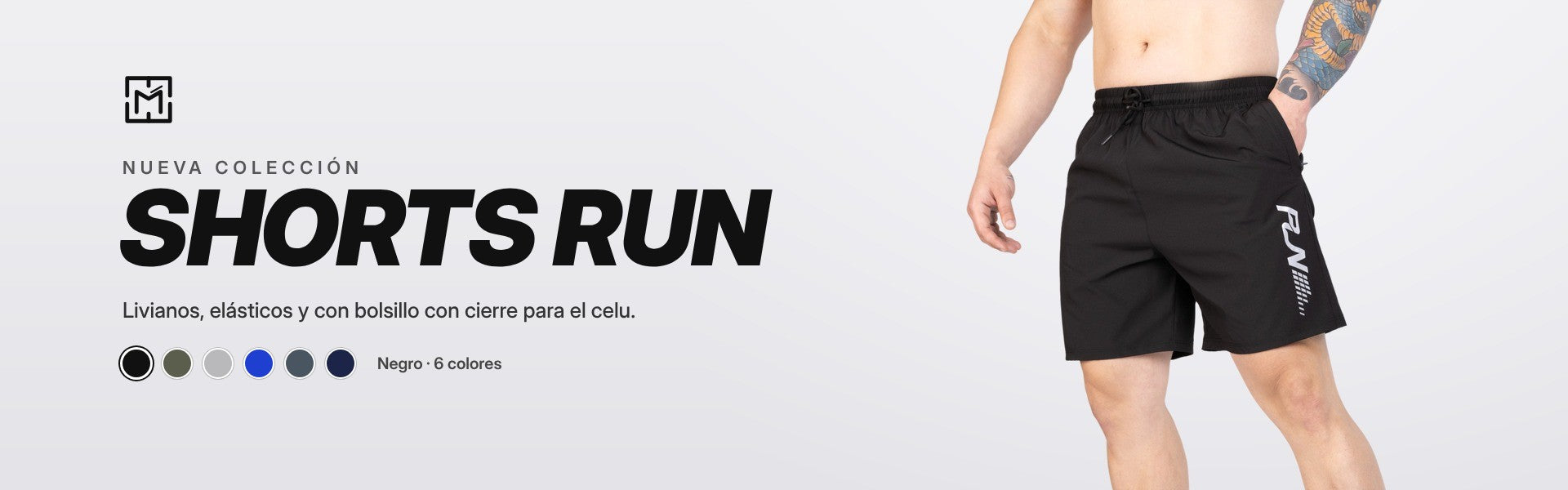 Shorts Run, negro. Livianos, elásticos y con bolsillo con cierre para el celular.